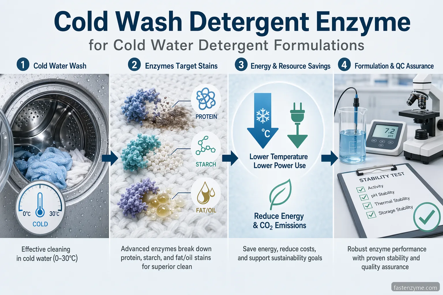 enzima per detergente cold wash per acqua fredda: panoramica di formulazioni con enzimi per macchie e lavaggio a risparmio energetico